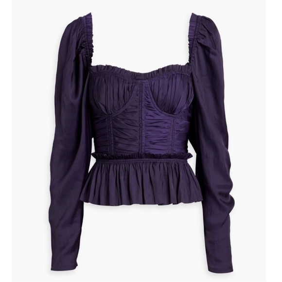NWT Ulla Johnson Mia Ruffled Peplum Satin Top in Purple, Size 8 - Picture 6 of 6